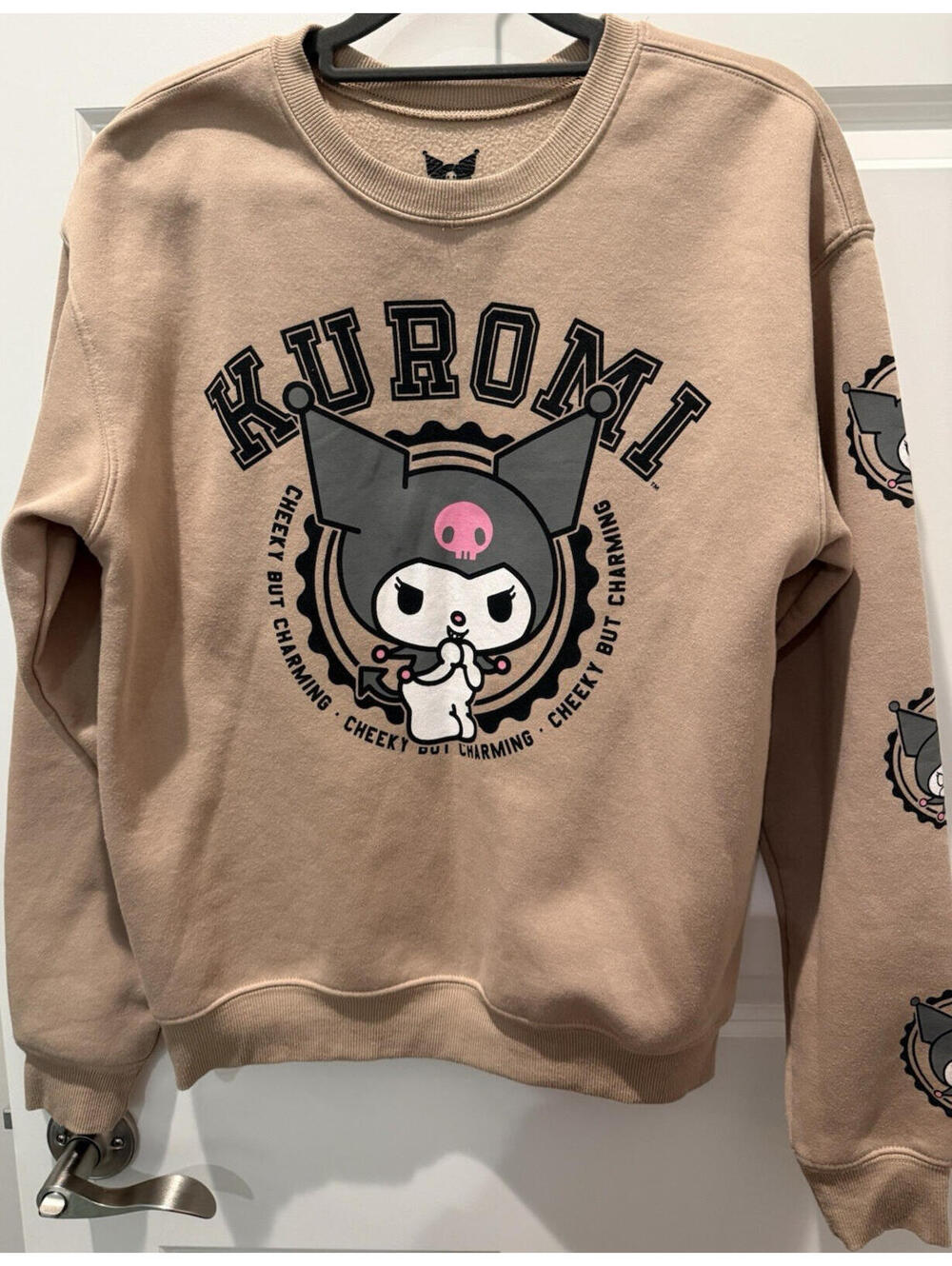 Sanrio Kuromi Graphic Print Crew Neck Fleece Sweatshirt Beige Women's M